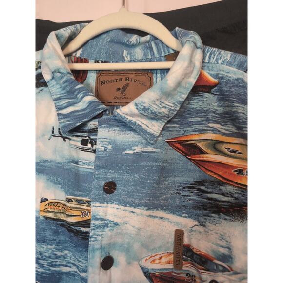 Vintage North River Men’s Hawaiian Shirt Speed Boats Size XL(206) - Picture 2 of 9